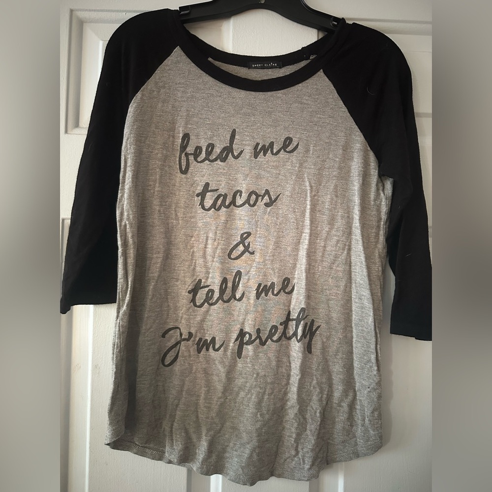 “Feed Me Tacos” Graphic Baseball Tee. Size small.